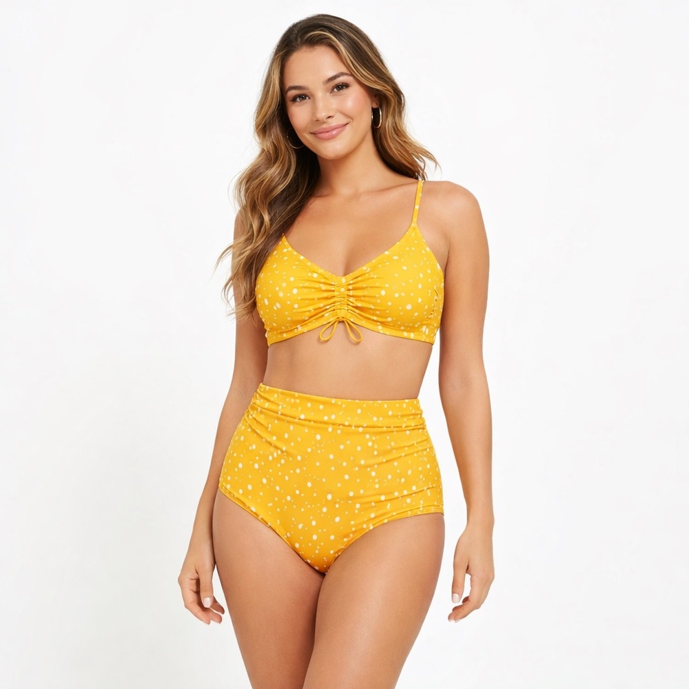 Kona Sol Plus Size Mustard Polka Dot High Waist Bikini Set 16W 18W D/DD